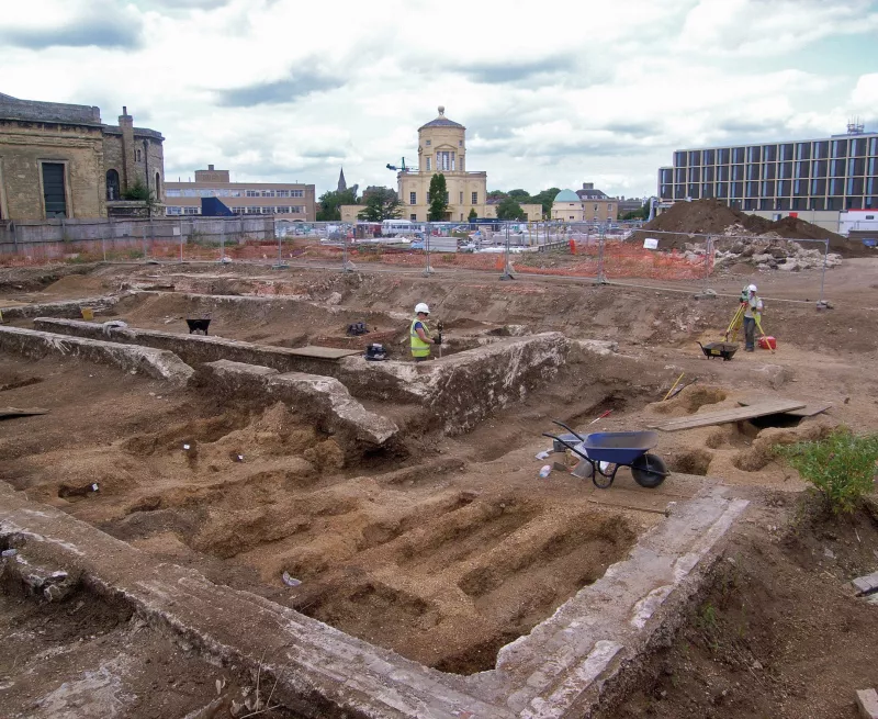 View of the excavations of the Radcliffe Infirmary, where the Blavatnik School of Government is being built.